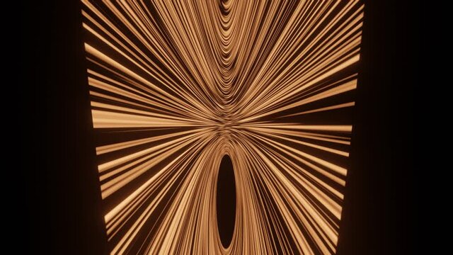 Abstract gold object composed of flexible rods. gold bands bend up and down on dark background. Elegant video background, 3D render, luxurious background with gold object