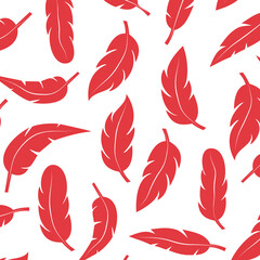 Feather seamless pattern. Set of different falling fluffy twirled feathers. Vector on isolated background. EPS 10