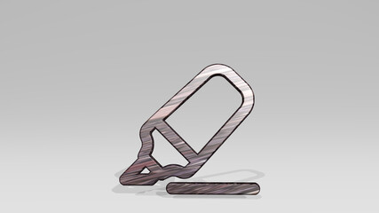 DESIGN TOOL GLUE made by 3D illustration of a shiny metallic sculpture casting shadow on light background. abstract and art