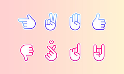 Hand gestures line stickers. Vector on isolated background. EPS 10