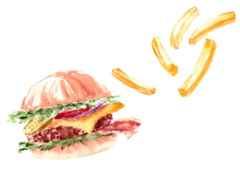 Hand drawn watercolor fast food illustration