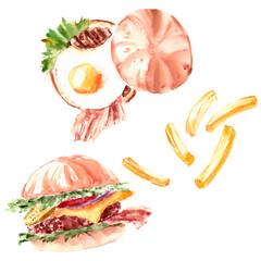 Hand drawn watercolor fast food illustration