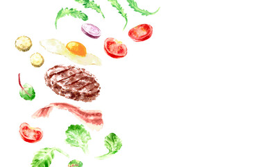 Hand drawn watercolor food background.