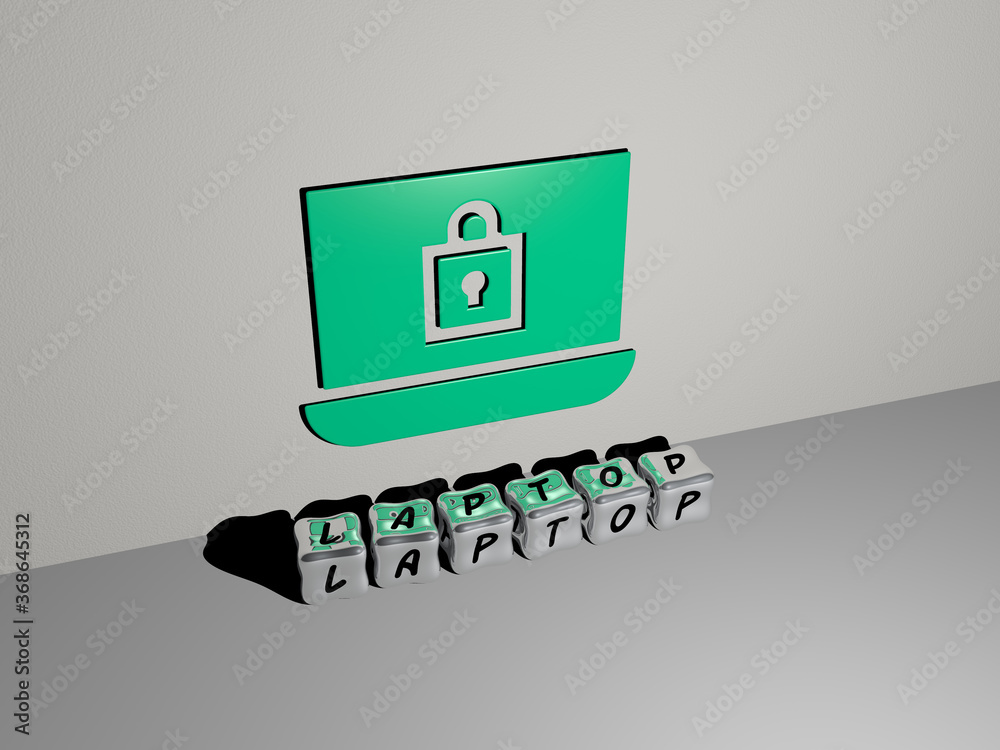Fototapete 3d illustration of laptop graphics and text made by metallic dice letters for the related meanings o