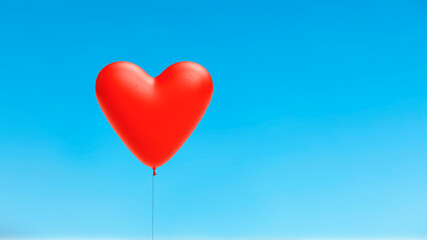 red heart shaped balloon for lovers on a sky background, web banner or template, 3d rendering