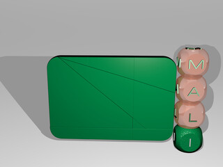 3D representation of mali with icon on the wall and text arranged by metallic cubic letters on a mirror floor for concept meaning and slideshow presentation. african and illustration