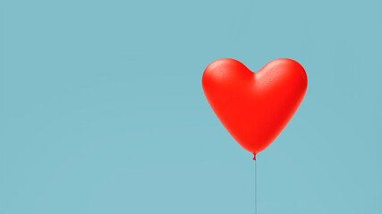 Fototapeta na wymiar red heart shaped balloon for lovers on blue background in studio, web banner or template, 3d rendering