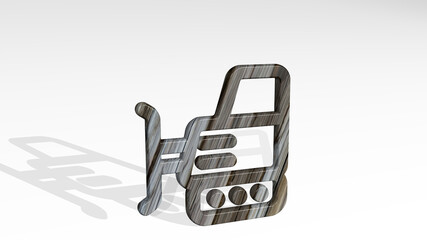 heavy equipment cleaner casting shadow with two lights. 3D illustration of metallic sculpture over a white background with mild texture. construction and industrial
