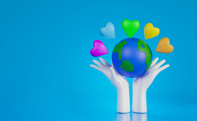 Hands holding world with colorful heart, World heart day