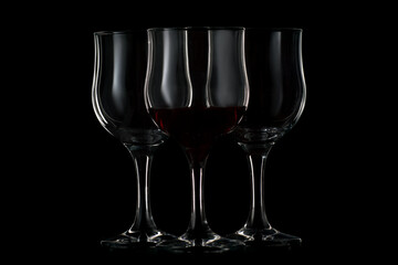 Three wine glasses on a black background