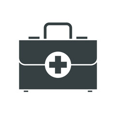 ambulance suitcase icon, solid style. First aid kit, medical case bag, Paramedic medicine box with cross emergency symbol for illness diagnostics. Vector illustration Design on white background EPS 10