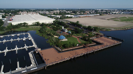 Aerial View of Carteret Waterfront Park and Carteret Municipal Marina along the Arthur Kill in NJ