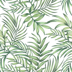 Naklejka na ściany i meble Tropical leaves vector pattern. summer botanical illustration for clothes, cover, print, illustration design. 