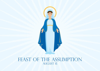 Feast of the Assumption vector. Assumption of Mary vector illustration. Virgin Mary icon vector. Assumption of Mary Poster, August 15. Important day - obrazy, fototapety, plakaty
