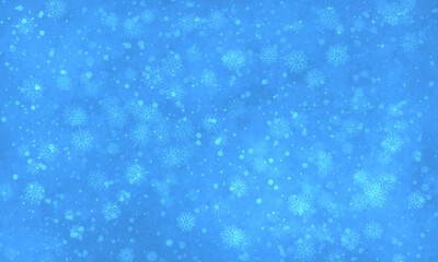 winter blue background with snowflakes. Snowfall with snowflakes, bokeh effect and glitter