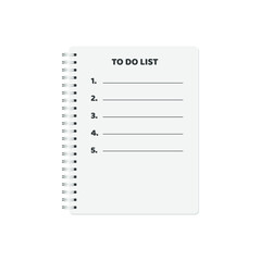 To-do list by item in a notebook, isolated on white background. Vector illustration, eps 10.