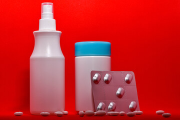 plastic jars of drugs and chemicals and tablets