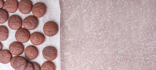 brown biscuits on the gray table with copy space