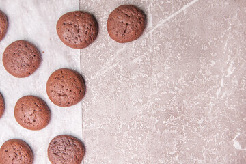 brown biscuits on the gray table with copy space