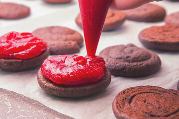 cooking homemade red gem on brown biscuit