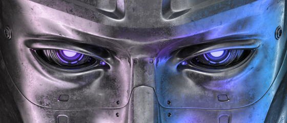 Steel robotic eyes, 100% sci-fi vision implants, 3d rendering  © Vladislav Ociacia