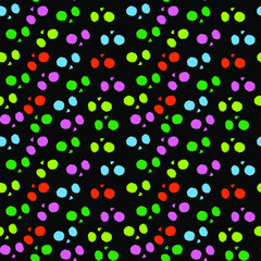 Abstract multicolored blots background on black sport style, seamless pattern, vector