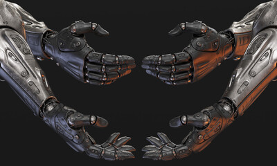 Shiva robotic arms, 3d rendering of 2 pairs of arms on black background