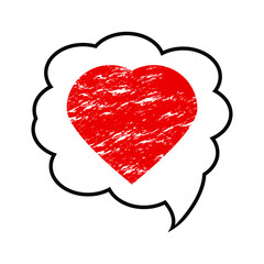 Scratched red heart and bubble on a white background, vector