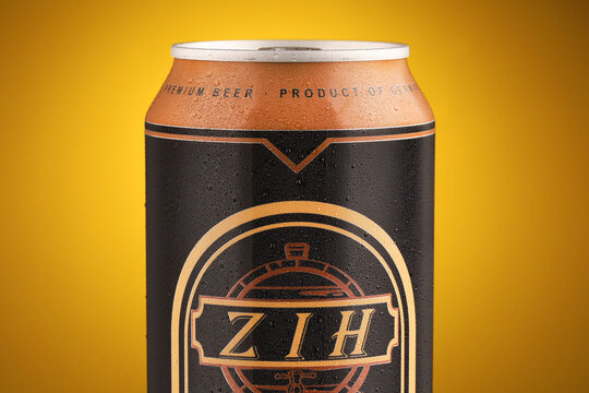 LVIV, UKRAINE - July 11, 2020: ZIH german beer in a jar