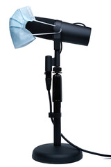 Podcasting in a Pandemic. Microphone with Face Mask on Side View.
