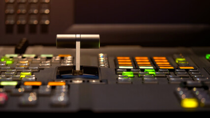 Blur image video switch of Television Broadcast, working with video and audio mixer, control...