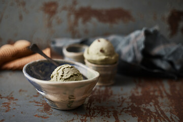 Homemade Green tea ice cream.