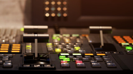 Blur image video switch of Television Broadcast, working with video and audio mixer, control...