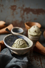 Fototapeta na wymiar Homemade Green tea ice cream.