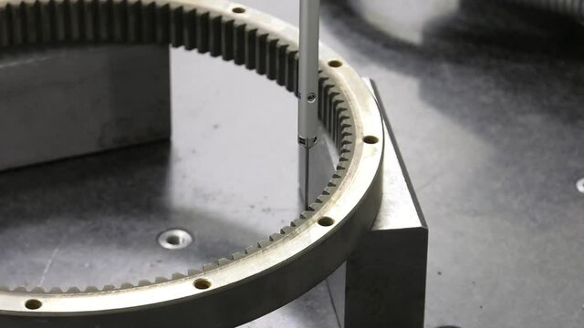 Precision sensors for fast, accurate acquisition of component dimensions and surface data. Measurement systems for CMMs. Measuring machine in working. Industrial metrology.
