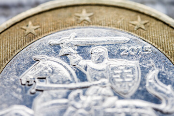 One euro coin macro detail