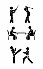 people fight, sports duel, stick figure illustration of a man, human body, pictogram athletes