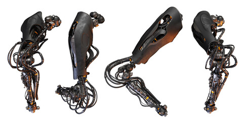 Futuristic replacement arm parts prosthesis, 3d rendering  - obrazy, fototapety, plakaty