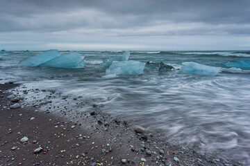 View of the Diamond Beach in the south of Iceland.