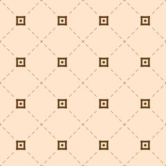 Seamless geometric pattern. Repeating geometric shapes, cross, circle, rhombus, diagonal dotted line. Minimalist design wallpaper for textile print. Vintage background of dotted and crossed line.