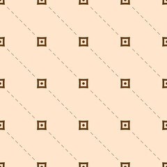 Seamless geometric pattern. Vintage background of dotted and crossed line. Repeating geometric shapes, cross, circle, rhombus, diagonal dotted line. Minimalist design wallpaper for textile print.