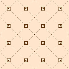 Seamless geometric pattern. Vintage background of dotted and crossed line. Repeating geometric shapes, cross, circle, rhombus, diagonal dotted line. Minimalist design wallpaper for textile print.