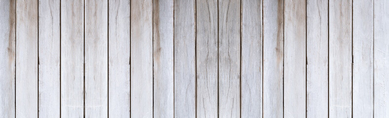 Panorama of white vintage wood plank texture surface and background