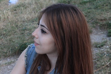Naklejka premium Red Head Girl Profile