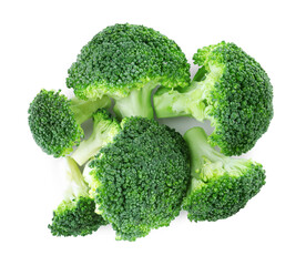 Fresh green broccoli isolated on white, top view. Organic food
