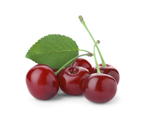Sweet red juicy cherries isolated on white