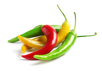 Ripe hot chili peppers isolated on white