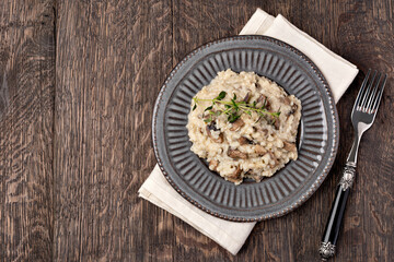 Mushroom risotto on plate, close up view