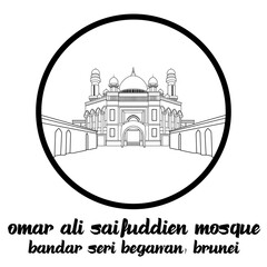 Circle Icon Omar Ali Saifuddin Mosque. vecctor illustration
