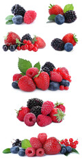 Set of different mixed berries on white background © New Africa